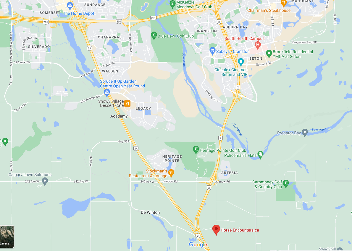 Map giving directions to Horse Encounters of the Best Kind near Calgary, Alberta